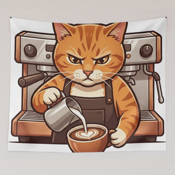 Item preview, Orange Tabby Cat Barista Coffee Latte Art Anime Style designed and sold by HappySproutArt.
