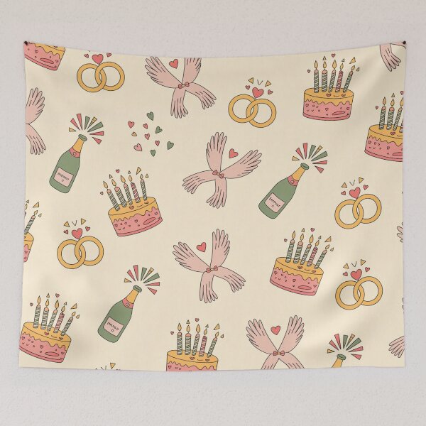 Item preview, Whimsical Wedding Anniversary Pattern - Doves, Rings, Cakes & Champagne designed and sold by Midnight Veil Designs.