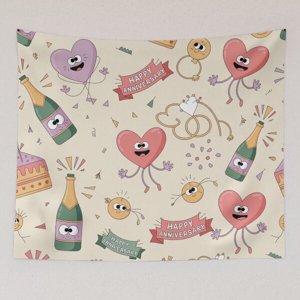 Item preview, Happy Anniversary Party Pattern - Cute Heart Balloons, Champagne & Cakes designed and sold by Midnight Veil Designs.