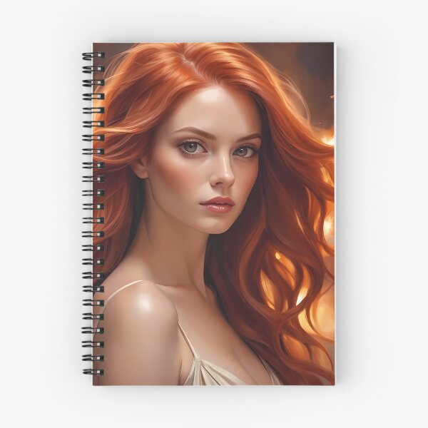 Item preview, Beautiful Redheaded Woman with Long Wavy Hair and Fiery Background designed and sold by Dreamy Armine Art.