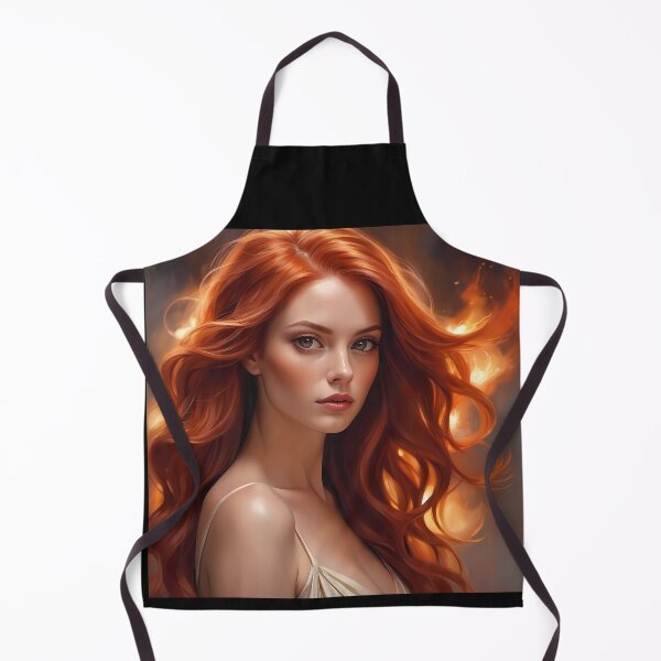 Item preview, Beautiful Redheaded Woman with Long Wavy Hair and Fiery Background designed and sold by Dreamy Armine Art.