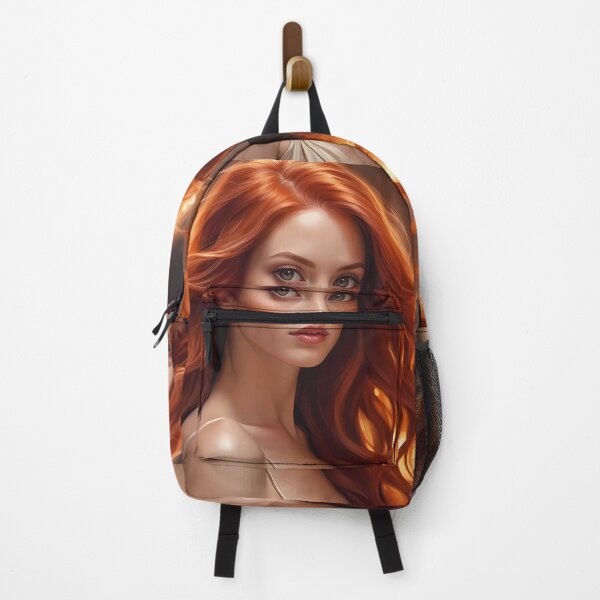 Item preview, Beautiful Redheaded Woman with Long Wavy Hair and Fiery Background designed and sold by Dreamy Armine Art.