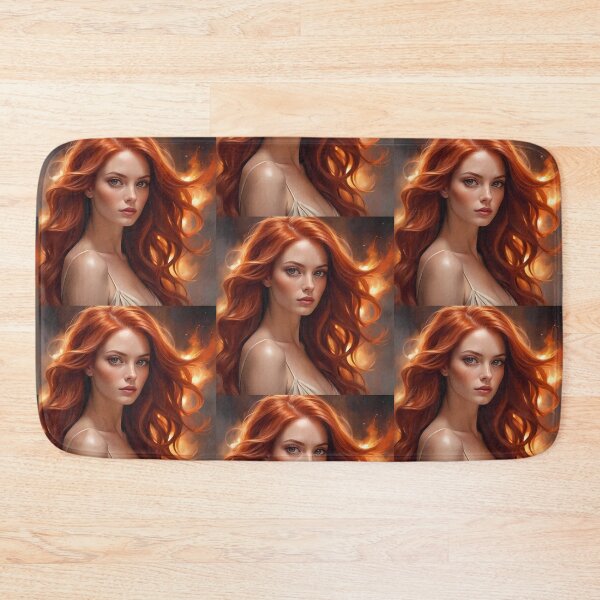 Item preview, Beautiful Redheaded Woman with Long Wavy Hair and Fiery Background designed and sold by Dreamy Armine Art.