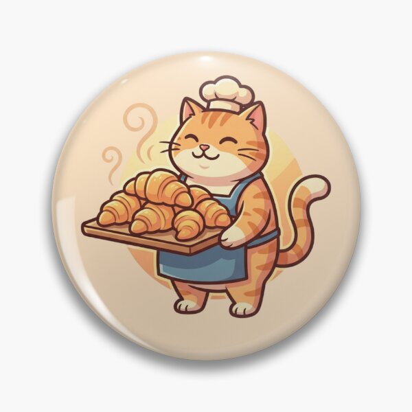 Item preview, Cute Cat Baker with Croissants - Kawaii Pastry Chef Kitty Illustration designed and sold by HappySproutArt.