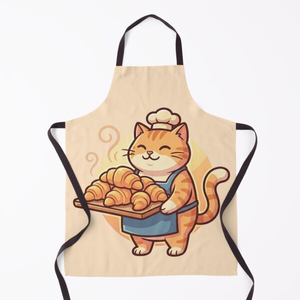 Item preview, Cute Cat Baker with Croissants - Kawaii Pastry Chef Kitty Illustration designed and sold by HappySproutArt.