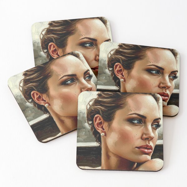 Item preview, Ethereal Authority: Angelina Jolie Pearlescent Impasto Portrait designed and sold by Art's Diner.