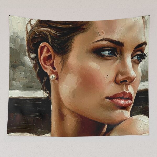Item preview, Ethereal Authority: Angelina Jolie Pearlescent Impasto Portrait designed and sold by Art's Diner.