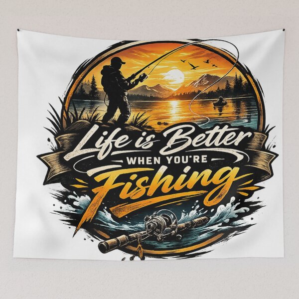 Item preview, Life Is Better When You're Fishing – Vintage Sunset Fisherman Graphic – Perfect Gift for Anglers designed and sold by RolMerch.