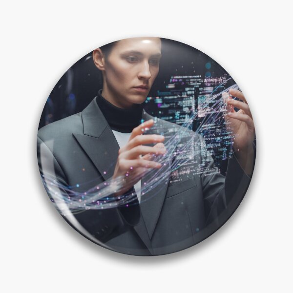 Item preview, High tech laboratory with a scientist interacting with hologram circuits designed and sold by BRANDONWEI.