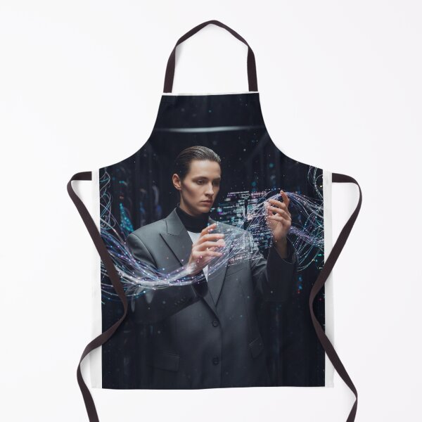 Item preview, High tech laboratory with a scientist interacting with hologram circuits designed and sold by BRANDONWEI.