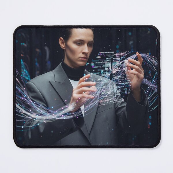 Item preview, High tech laboratory with a scientist interacting with hologram circuits designed and sold by BRANDONWEI.