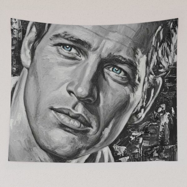 Item preview, Newman’s Gaze: Paul Newman Selective Blue Impasto Portrait designed and sold by Art's Diner.