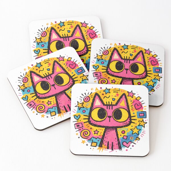 Item preview, Whimsical pink cat in doodle art designed and sold by DvdTai.