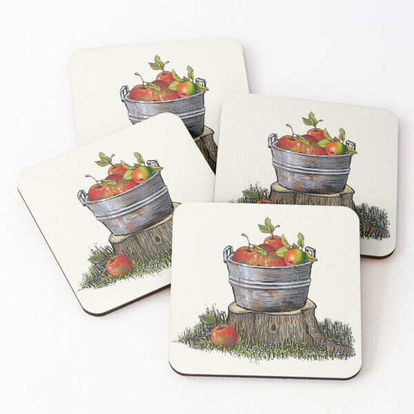 Item preview, Tub of Apples on Tree Stump Illustration designed and sold by JoyfulWhimsy.