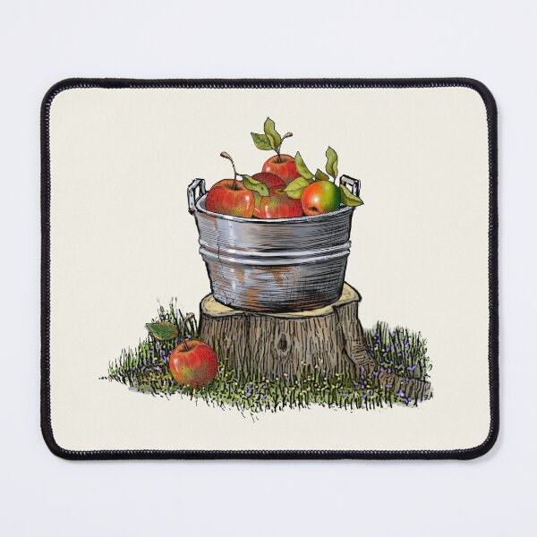 Item preview, Tub of Apples on Tree Stump Illustration designed and sold by JoyfulWhimsy.