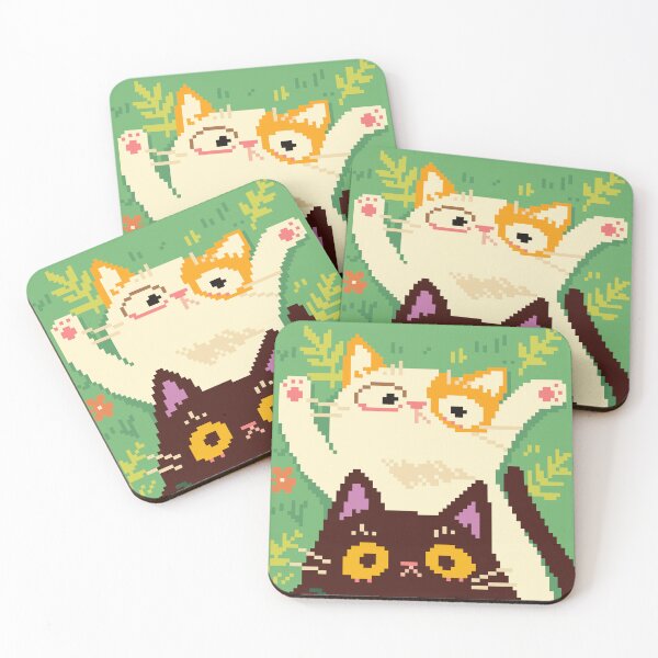 Item preview, Caught U! Cute Pixel Art Cats Spying - Black & Calico Cat designed and sold by bitwoofstudio.