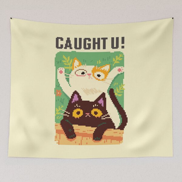 Item preview, Caught U! Cute Pixel Art Cats Spying - Black & Calico Cat designed and sold by bitwoofstudio.