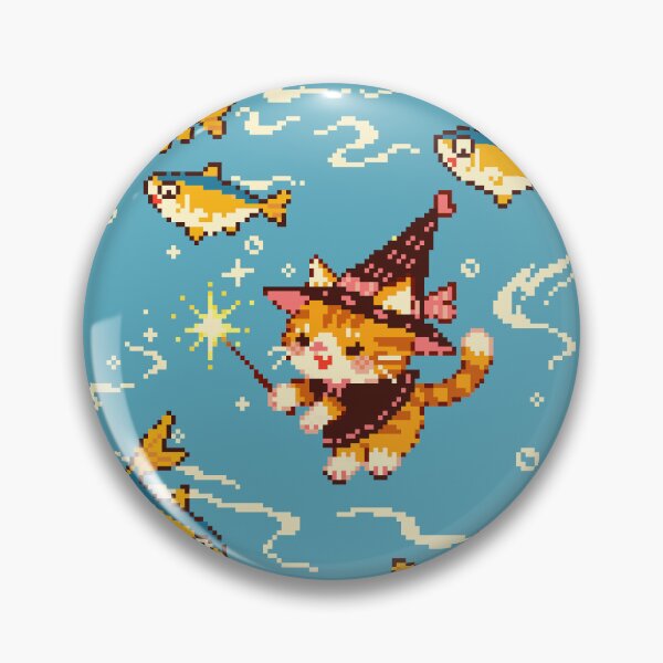 Item preview, Cute Cat Witch Summoning Tuna Fish Magic Pixel Art Character Isolated. designed and sold by bitwoofstudio.