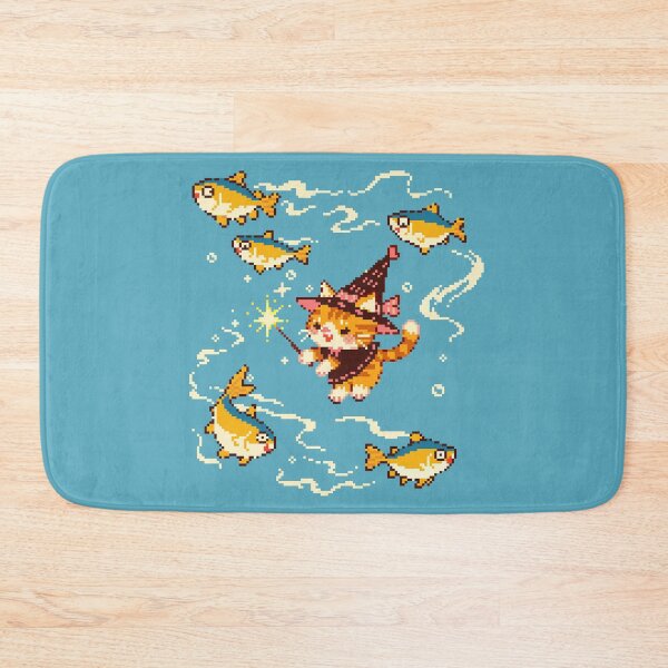 Item preview, Cute Cat Witch Summoning Tuna Fish Magic Pixel Art Character Isolated. designed and sold by bitwoofstudio.