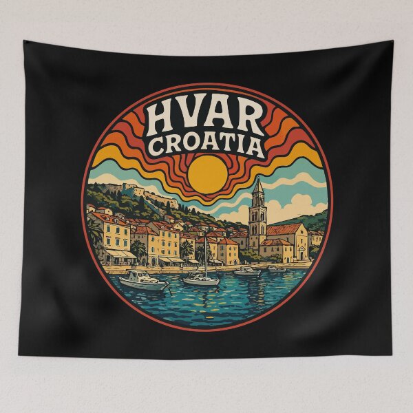 Item preview, Hvar Island Croatia Retro Trippy Art designed and sold by TomFrontierArt.