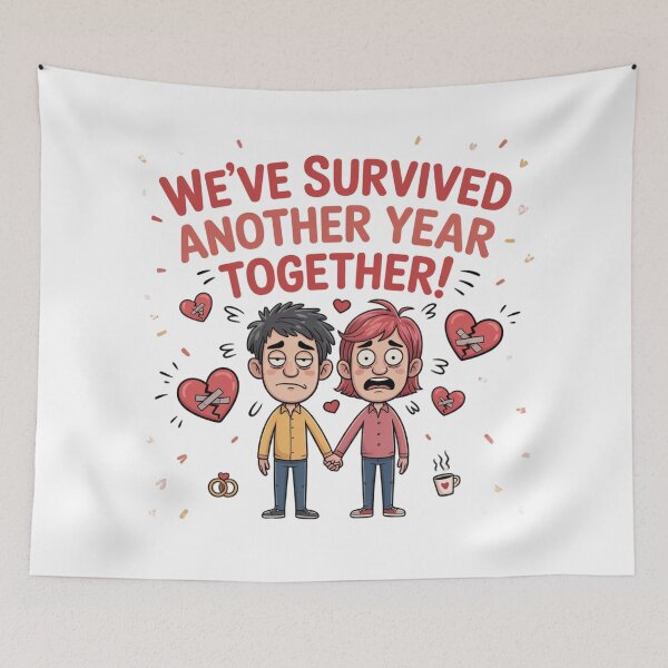 Item preview, We've Survived Another Year Together – Funny Exhausted Anniversary Couple designed and sold by Midnight Veil Designs.