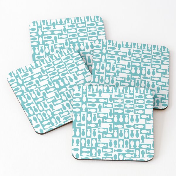 Item preview, Minimal Retro Fish Pattern – Mid Century Coastal Blue Geometric Design designed and sold by The High Hippo.