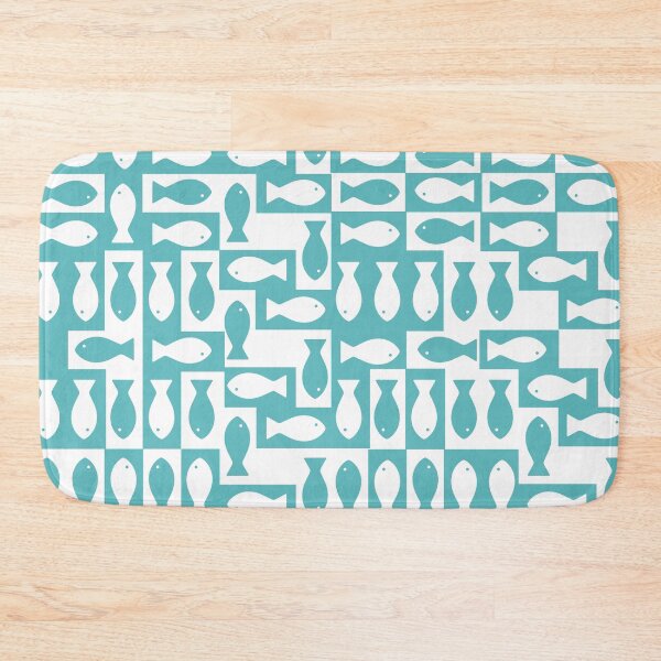 Item preview, Minimal Retro Fish Pattern – Mid Century Coastal Blue Geometric Design designed and sold by silent ocean.