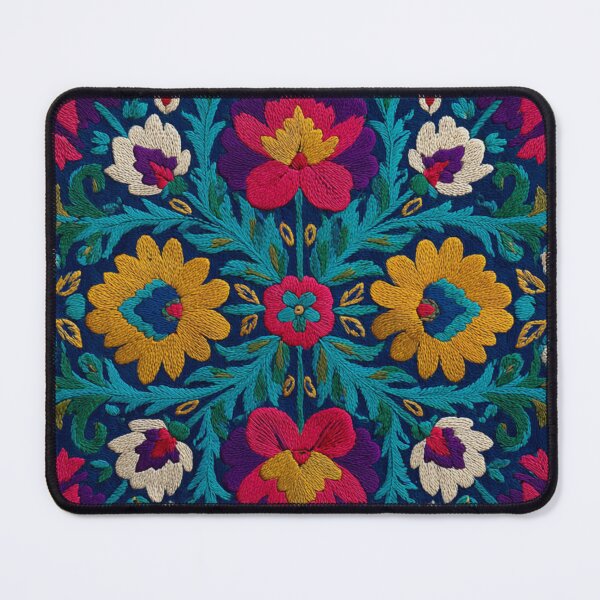 Item preview, Uzbekistan Nim Embroidery Floral Blue Carpet designed and sold by GrinGalore.