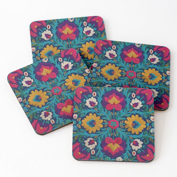 Item preview, Uzbekistan Nim Embroidery Floral Blue Carpet designed and sold by GrinGalore.