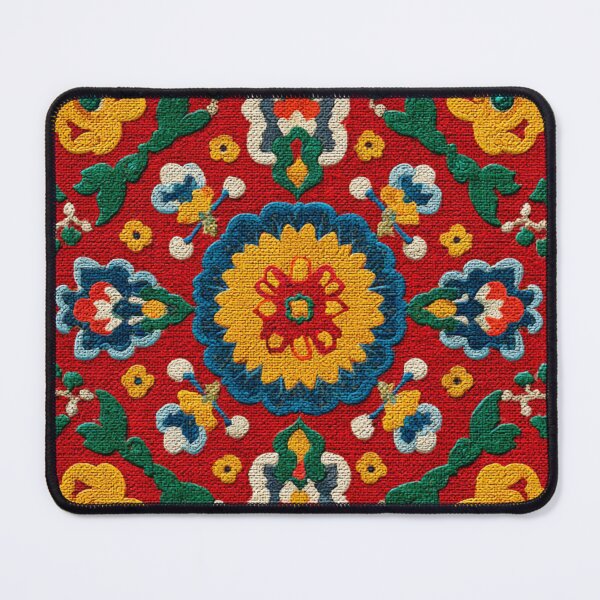 Item preview, Uzbekistan Neem Embroidery Floral Red Carpet designed and sold by GrinGalore.