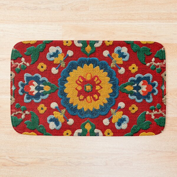 Item preview, Uzbekistan Neem Embroidery Floral Red Carpet designed and sold by GrinGalore.