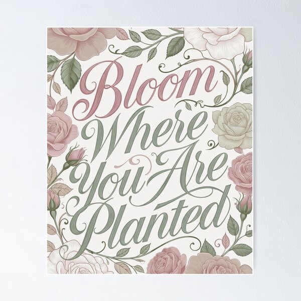 Item preview, Bloom Where You Are Planted Rose Quote designed and sold by CoquetteLunaCo.