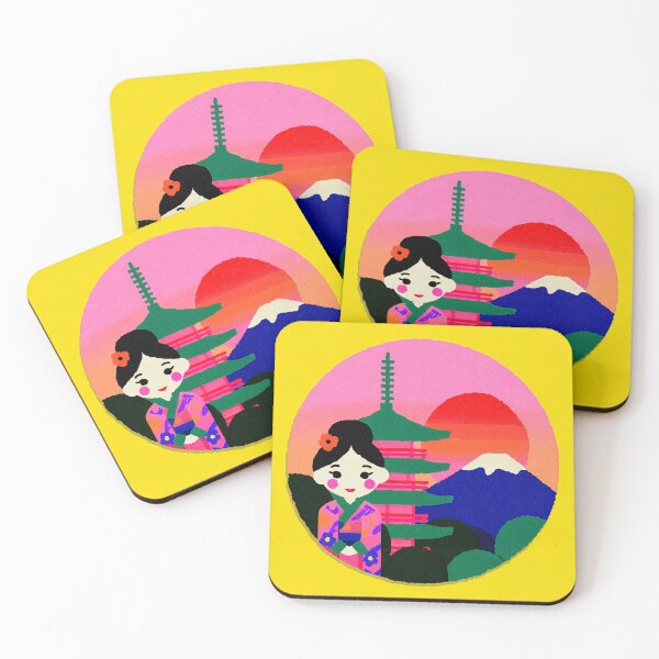 Item preview, Kawaii Geisha Fuji Pagoda Sunset designed and sold by bubblegoth.