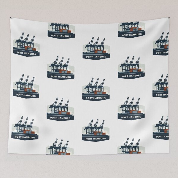 Item preview, Port of Hamburg – Stylish harbor design with container cranes | Maritime City Illustration designed and sold by FrenchieFever.