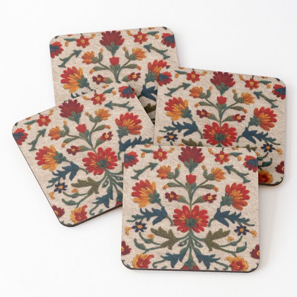 Item preview, Uzbekistan Neem Embroidery Floral Beige Wool Carpet designed and sold by GrinGalore.