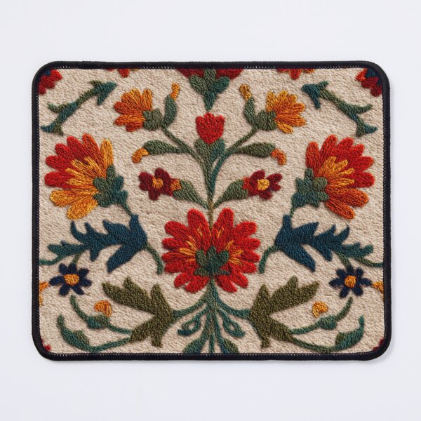 Item preview, Uzbekistan Neem Embroidery Floral Beige Wool Carpet designed and sold by GrinGalore.