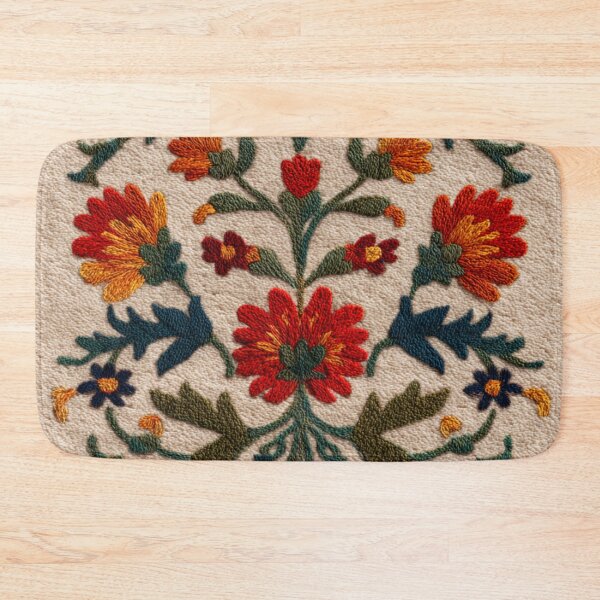 Item preview, Uzbekistan Neem Embroidery Floral Beige Wool Carpet designed and sold by GrinGalore.