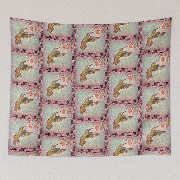 Item preview, Hummingbird in Pink Floral Border designed and sold by oh-bi-me.
