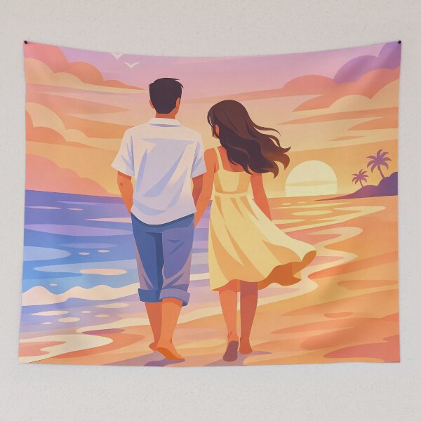 Item preview, Sunset Beach Walk Minimalist Illustration designed and sold by tissuelagens.