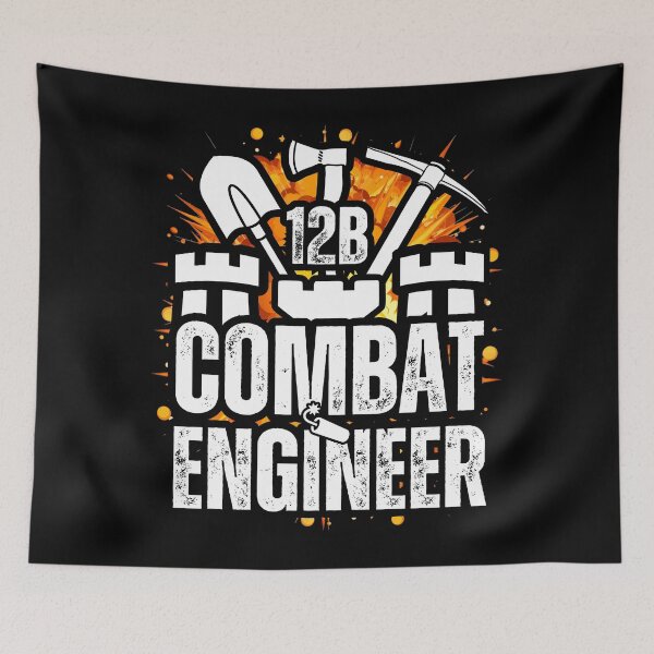 Item preview, 12B Combat Engineer – Explosive Army MOS Design with Castle Top & Tools for Soldiers, Veterans & Military Families Distressed White Font designed and sold by GFamilyC.