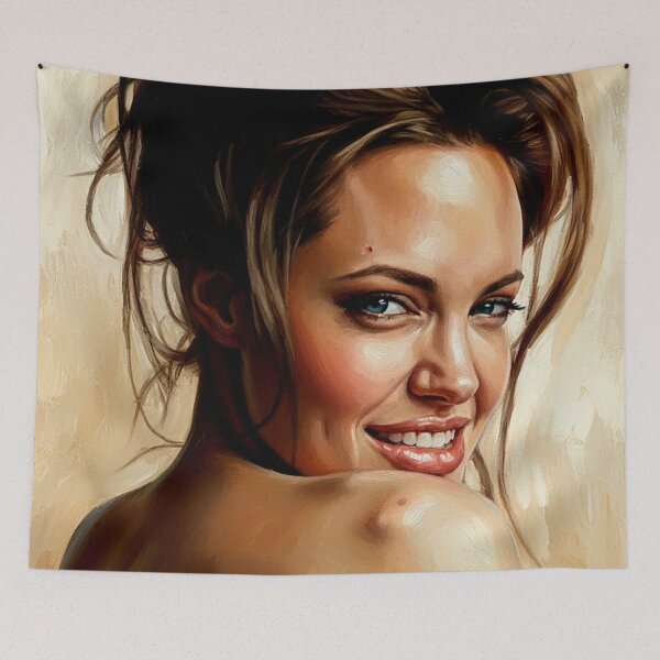 Item preview, Radiant Grace: Angelina Jolie Sunkissed Impasto Portrait designed and sold by Art's Diner.