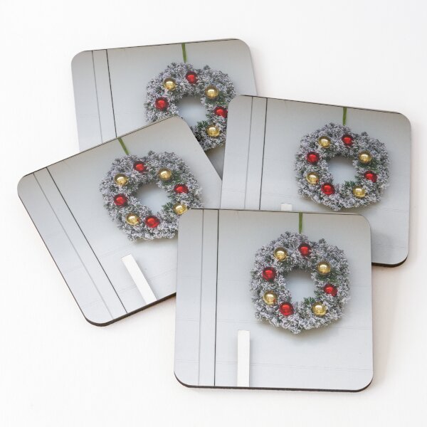Item preview, Festive Snowy Wreath Adorned with Red and Gold Ornaments Hanging on Door designed and sold by Nmallia.