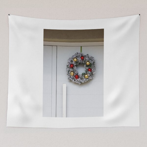 Item preview, Festive Snowy Wreath Adorned with Red and Gold Ornaments Hanging on Door designed and sold by Nmallia.