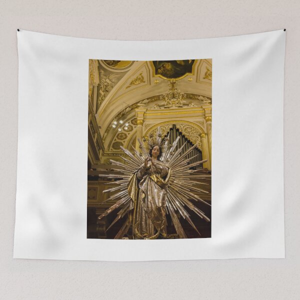 Item preview, Radiant Virgin Mary Statue With Starburst Halo In Ornate Gold Cathedral Interior designed and sold by Nmallia.