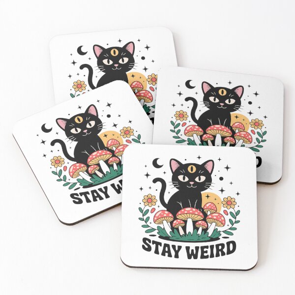 Item preview, Stay Weird Black Cat Mushroom Third Eye Art designed and sold by SurfGlitch.