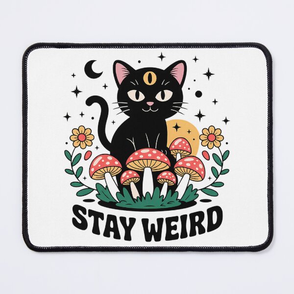 Item preview, Stay Weird Black Cat Mushroom Third Eye Art designed and sold by SurfGlitch.