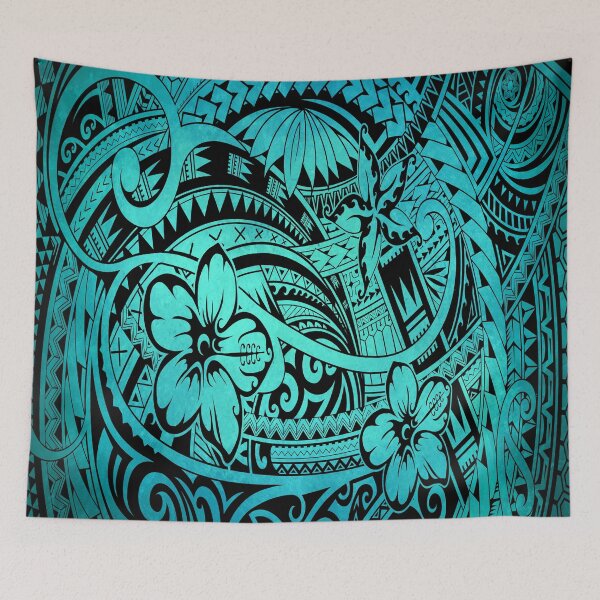 Item preview, Turquoise Polynesian Tribal Floral Design designed and sold by artistwill.