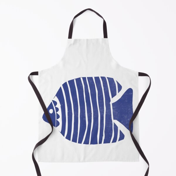 Item preview, Blue Striped Fish Linocut Minimalist Art designed and sold by SurfGlitch.