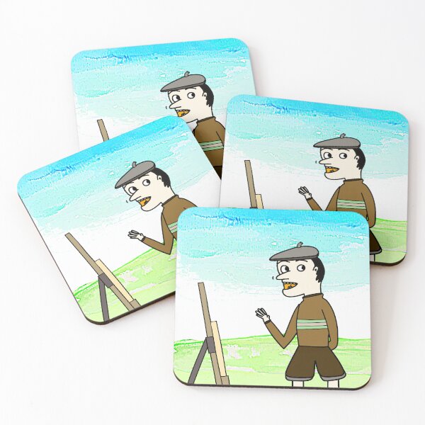 Item preview, "Cartoon Artist with Easel in Stylized Landscape" designed and sold by nighttime1990.