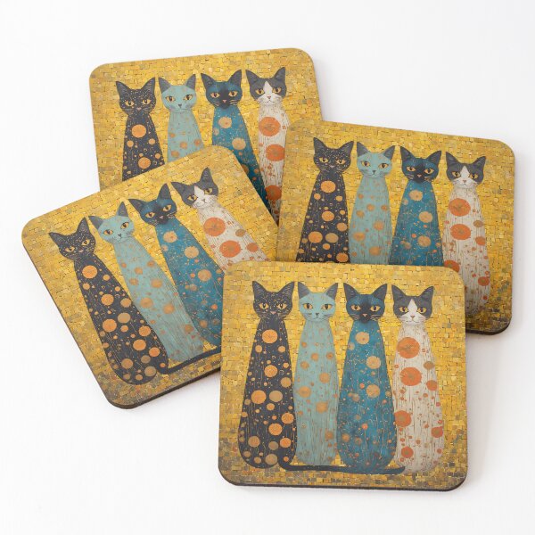 Item preview, Golden Art Nouveau Cats Illustration, Elegant Klimt Inspired Cat Wall Art designed and sold by JawKneeArt.
